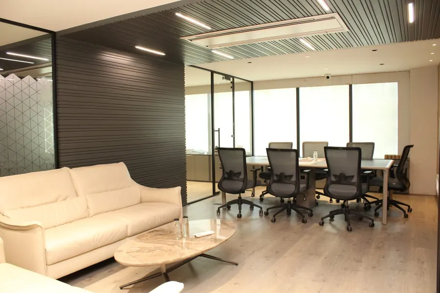 Conference table and chairs at the Stone Hill office